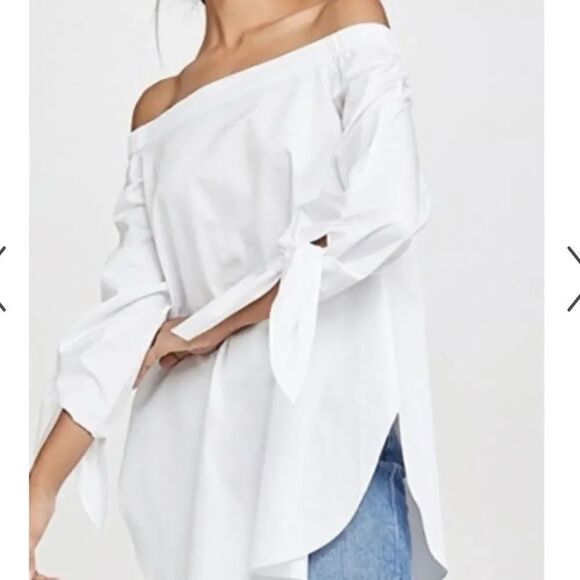 Tibi Poplin Off the Shoulder Tunic Top White - Picture 1 of 5